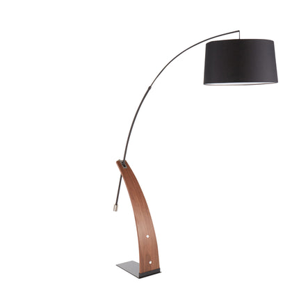 Mid-Century Modern Floor Lamp in Walnut Wood and Black Linen Shade