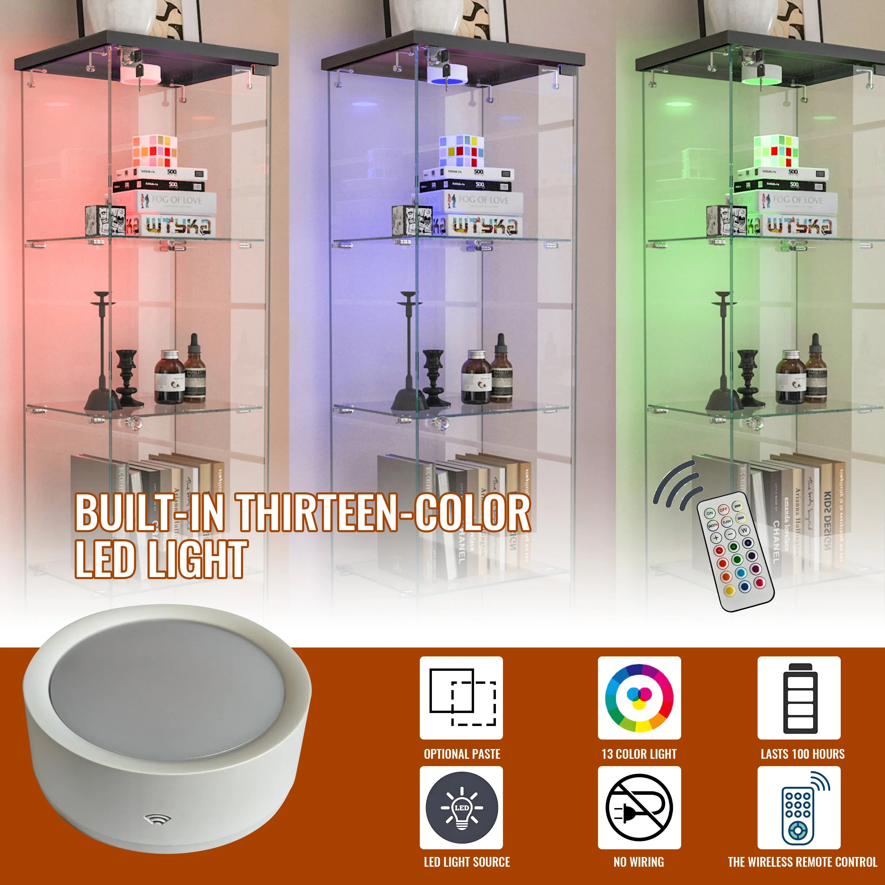 Modern Glass Display Cabinet with Drawer , Quick-assembly Antique Cabinet with LED lights, Tempered Glass Bookshelf, 1-Door Storage Case with 4 Shelves for Living Room and Bedroom, black - Eloy Royal