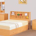 Bookcase headboard Full size free standing with dust panel two shelves with five divided cubbies Beech color