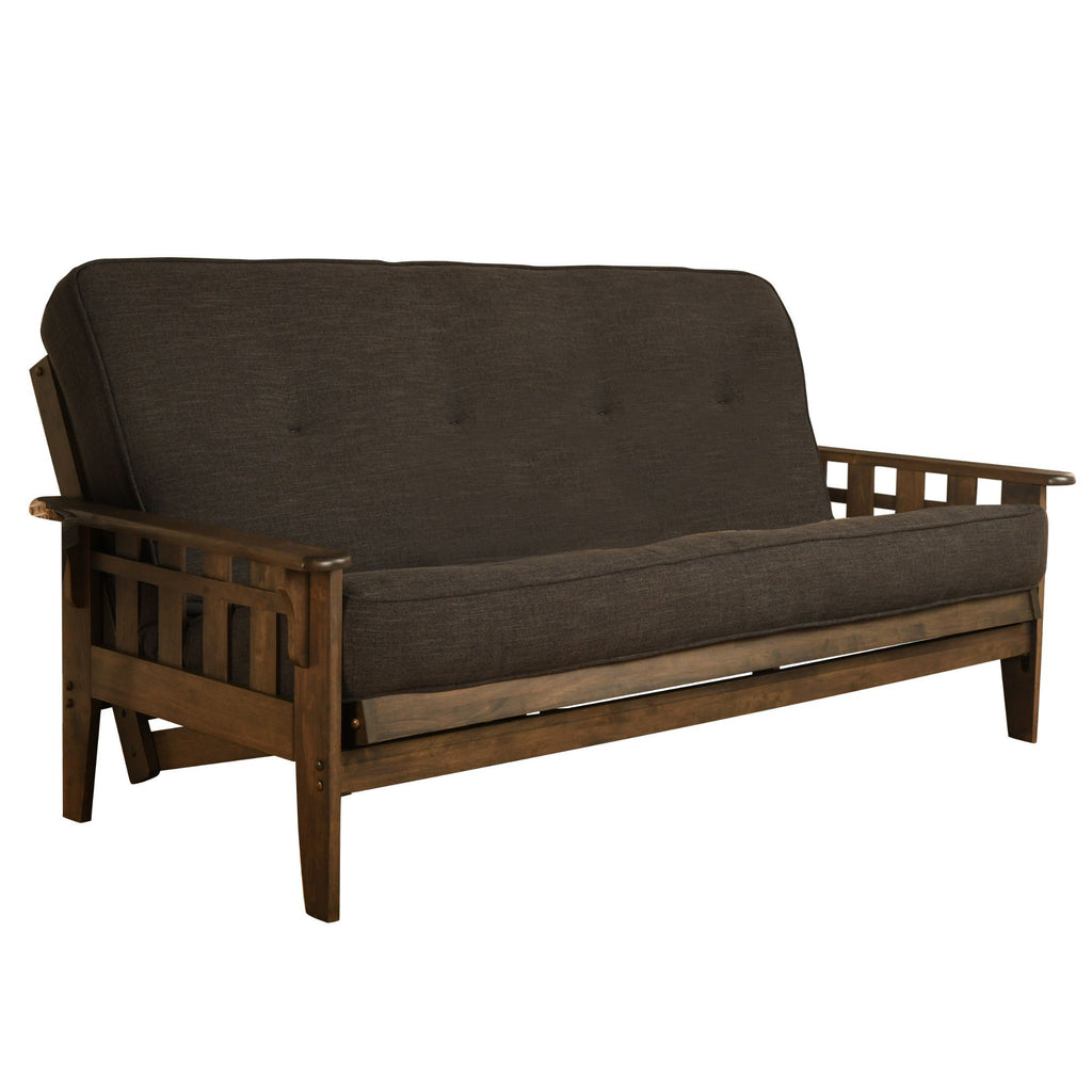 Montana Full-size Futon Frame in Rustic Walnut Finish includes Linen Charcoal Mattress