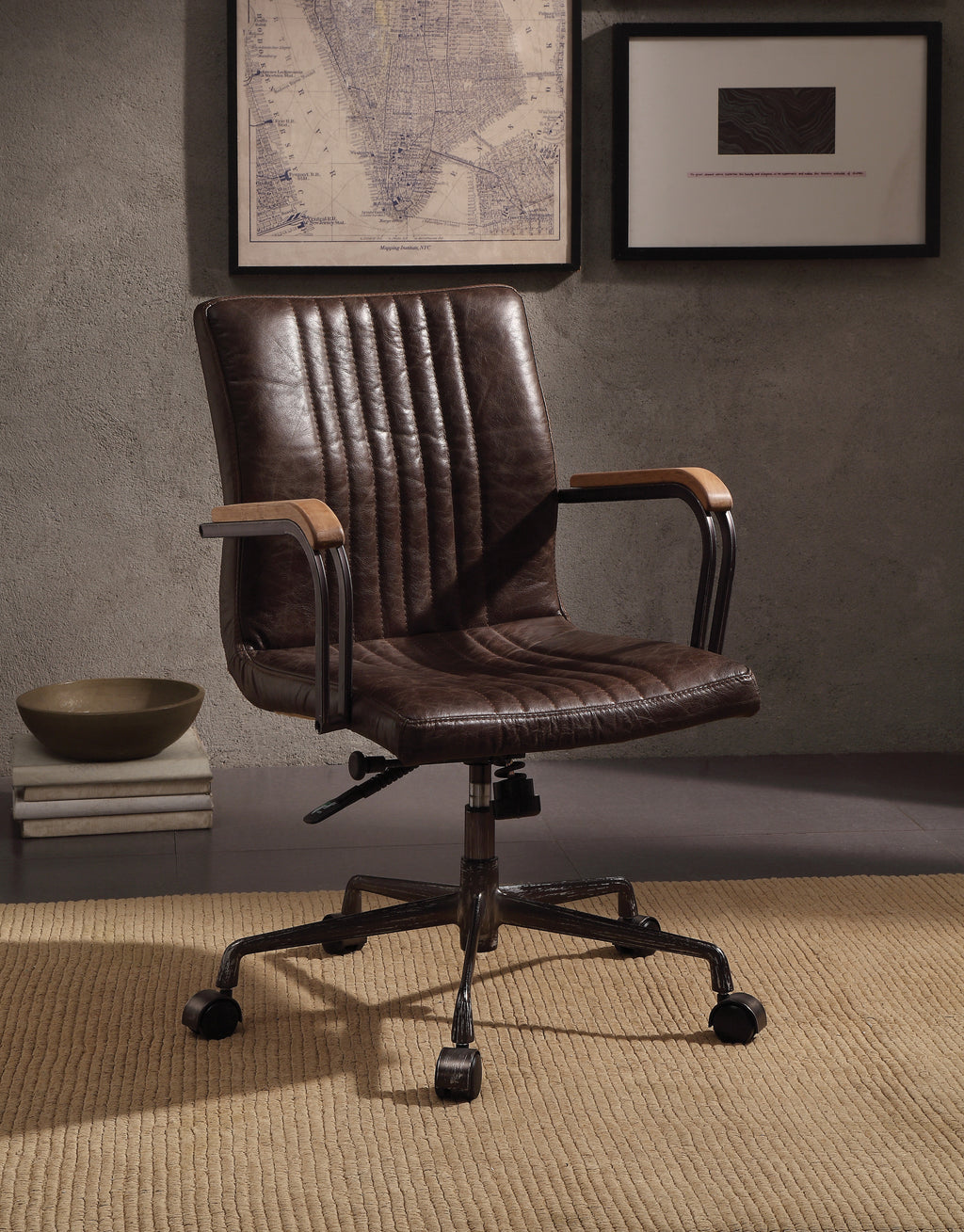 Distress Chocolate Swivel Office Chair with Pneumatic Lift