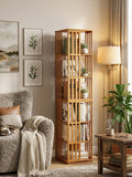 Rotating Bookshelf Tower, 360° Display Spinning Bookcase, 6 Tier Bamboo Bookshelf Floor Standing Storage Rack, Wood Narrow Book Shelf Organizer for Kids Adults (BROWN)