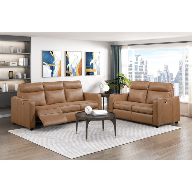 Modern Power Reclining Sofa Set 2pc Brown Faux Leather Sofa Loveseat Charging Ports Zero Wall Recliner Design Upholstery Furniture