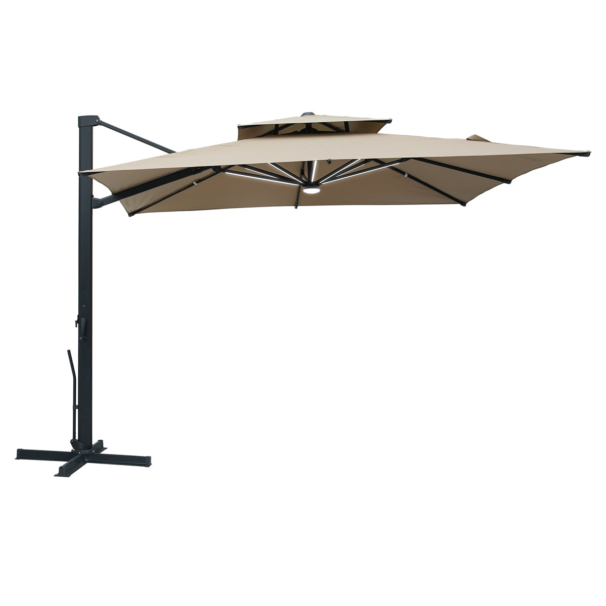 10 ft. x 10 ft. Square Aluminum 360° Rotation Outdoor Patio Cantilever Umbrella with LED Strip, in Tan