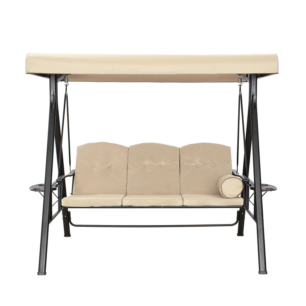 Steel 3 Person Outdoor Canopy Swing Patio Swing with Removable Mat and Convertible Canopy