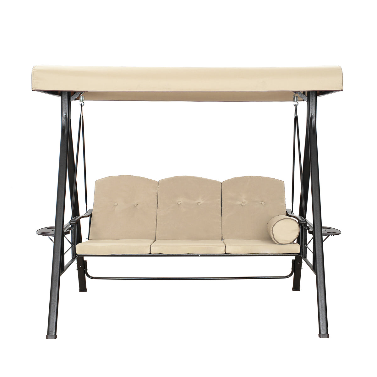Steel 3 Person Outdoor Canopy Swing Patio Swing with Removable Mat and Convertible Canopy