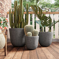 U_STYLE Lightweight MGO Planter Set of 3,16.93'+13.78'+11.02' Dia Round Concrete Stackable Flower Pots with Drainage Holes and Rubber Plug,Crackle Stone Texture for Patio Garden Balcony Indoor Outdoor