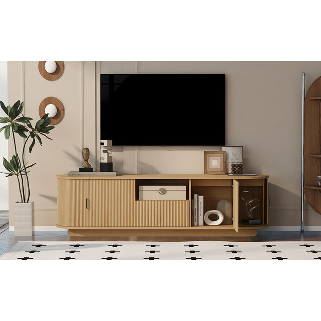 U-Can TV Stand with Open Shelf, Drawer, Cabinets, Hidden Sliding Storage, Rounded Corners, 70.86' W