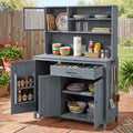 (With Assembly Video) TOPAMX Potting Bench with Hutch, 65' H Solid Fir Wood Garden Workstation, Large Countertop, Patio Kitchen Island with Adjustable Shelves, Spice Rack, Side Hook and Drawer, Gray