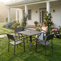 5‑Piece Outdoor Patio Dining Set, 4 Iron Chairs (350 lbs Capacity) + 37.8' Square Wood‑Grain Metal Table w/ Umbrella Hole , Rustproof, Ergonomic Slat Design, 30‑Min Quick Assembly
