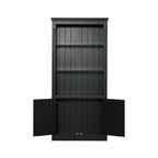 78.75''H 4-Tier Display Shelf, with 5-Colors Dimmable Ceiling Light, Freestanding Farmhouse Bookcases with Storage & Doors, Bookshelf with Adjustable Glass Shelves for Home & Office - Black - Eloy Royal