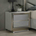 Glam Style 1pc Nightstand Plinth Base Silver Molding Felt Lined Top Drawer Gray Finish Bedroom Furniture