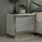 Glam Style 1pc Nightstand Plinth Base Silver Molding Felt Lined Top Drawer Gray Finish Bedroom Furniture