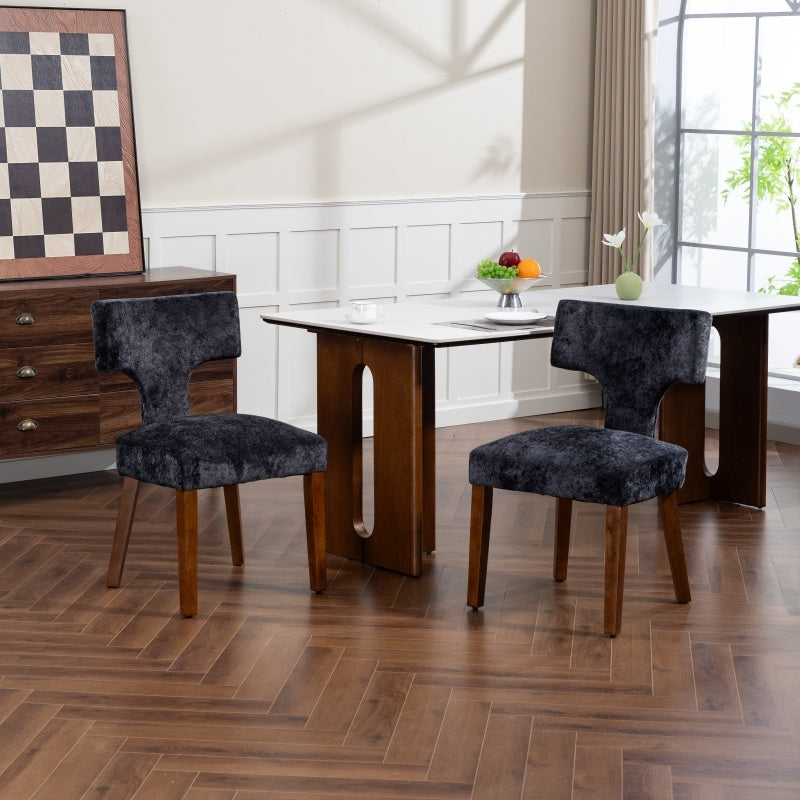 Mid Century Modern Dining Chairs Set of 2, Farmhouse Chenille Fabric Upholstered Accent Chair,Kitchen Chairs with Hardwood Frame, Gray