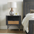 Saratoga Nightstand in Black Acacia with Rattan