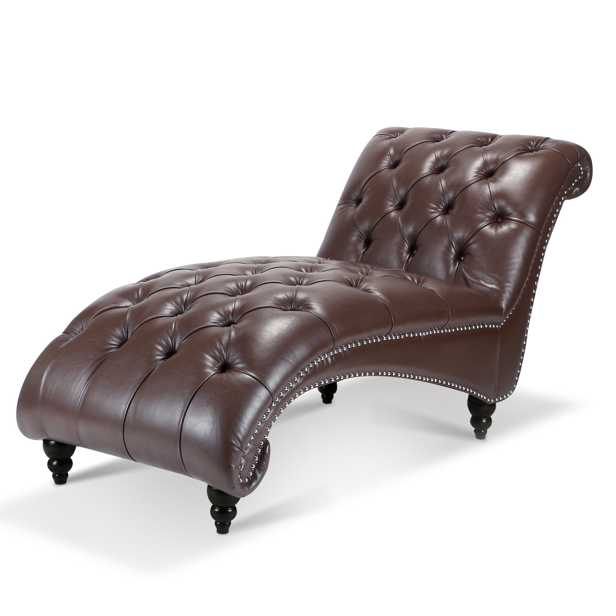 Modern Tufted Armless Chaise Lounge with Foam Cushion in Dark Brown PU, 27.17' x 62.8' x 32.87'