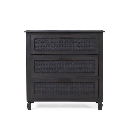 Newell Rustic Acacia Wood and Cane 3 Drawer Dresser