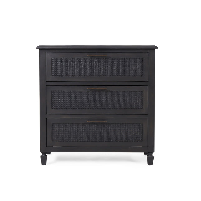 Newell Rustic Acacia Wood and Cane 3 Drawer Dresser