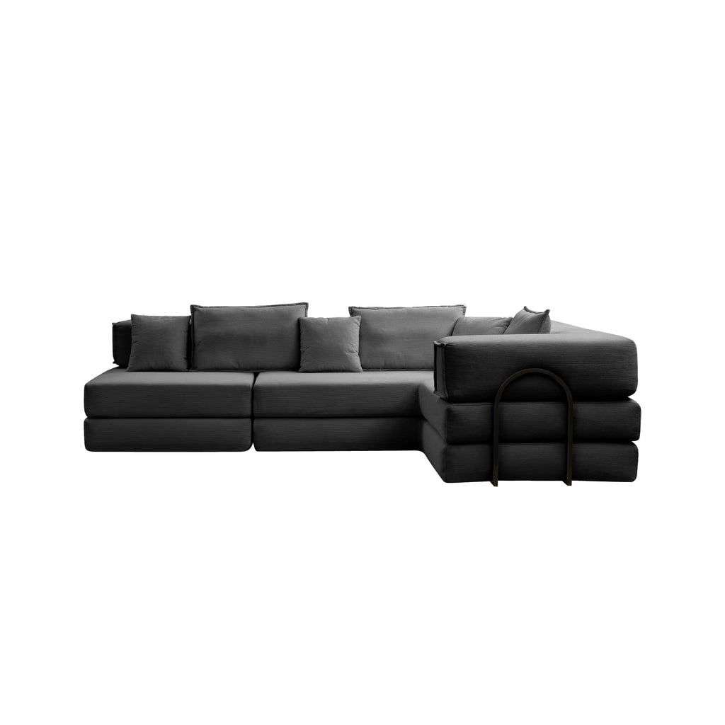 Oversized Upholstered Sectional Sofa Couch Set, Modular 118.2 ' L Shaped Floor Living Room Sofa Set With 6 Pillows, DIY Combination Sofa Couch for living rooms, apartments,bedrooms, Black