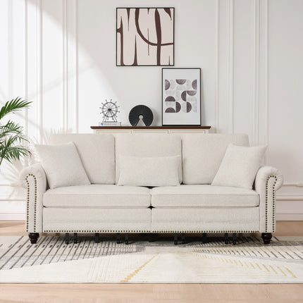 86' King Pull Out Sofa Bed, 3 in 1 Convertible Sleeper Sofa,Modern 3 Seat Couch with Nailhead Trim & Rolled Arm for Living Room, Apartment, Office, Beige Chenille