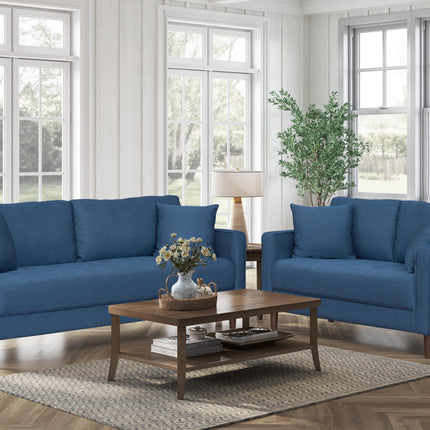Contemporary Sofa Set 2pc Blue Sofa Love Seat Fabric Upholstered Plush Cushion Tufted Detail Living Room Furniture