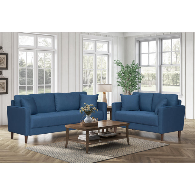 Contemporary Sofa Set 2pc Blue Sofa Love Seat Fabric Upholstered Plush Cushion Tufted Detail Living Room Furniture