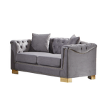 {Video] Classic Modern Style Sofa, 62-inch Chesterfield Classic Rolled Arm Tucked-in Nailhead Decor Cloud Two-Seater Velvet Sofa, Luxury Double Sofa Suitable for Living Room, Bedroom, Apartment, Grey - Eloy Royal