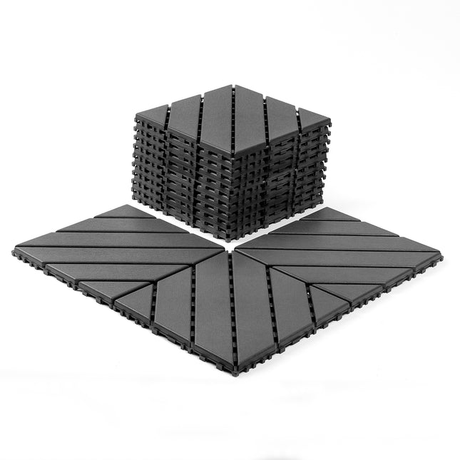 Plastic interlocking decking tiles, 44 packs of terrace decking tiles, 12 inches x 12 inches waterproof for all-weather use, backyard pool decking tiles, dark gray