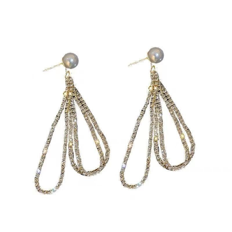 Drop-shaped Full Diamond Pearl Earrings Long Tassel Earrings