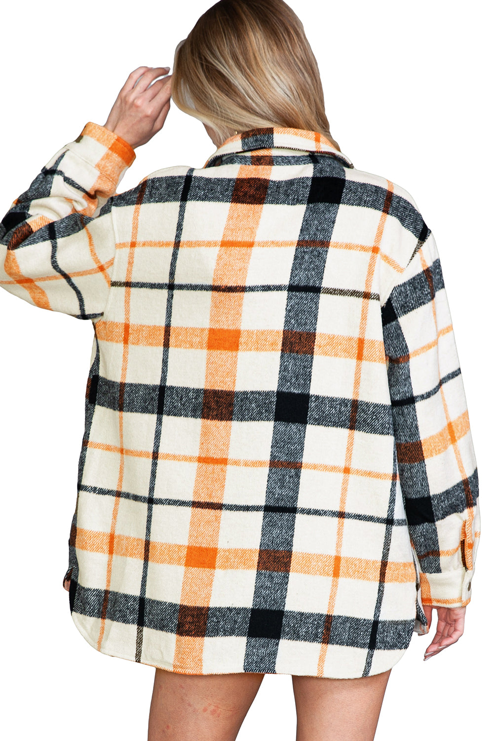 Yellow Plaid Print Turn Down Collar Buttoned Shacket - Eloy Royal