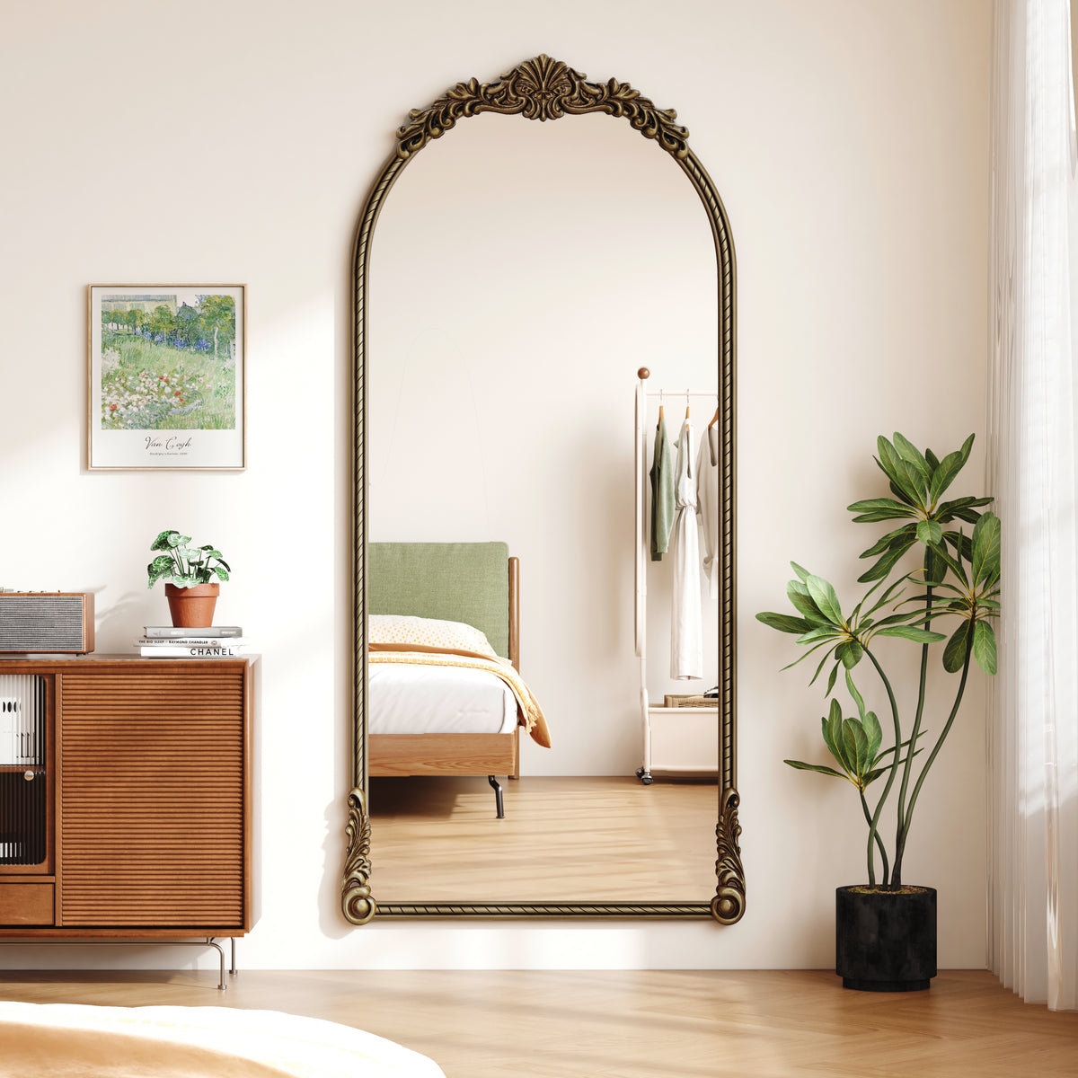 73.03'Arch Oval Vintage Relief Mirror Wall Hanging Elegant Decorative Mirror for Home Decor Retro Beautiful Design,Perfect for Living Room Bedroom and Hallway,vintage gold