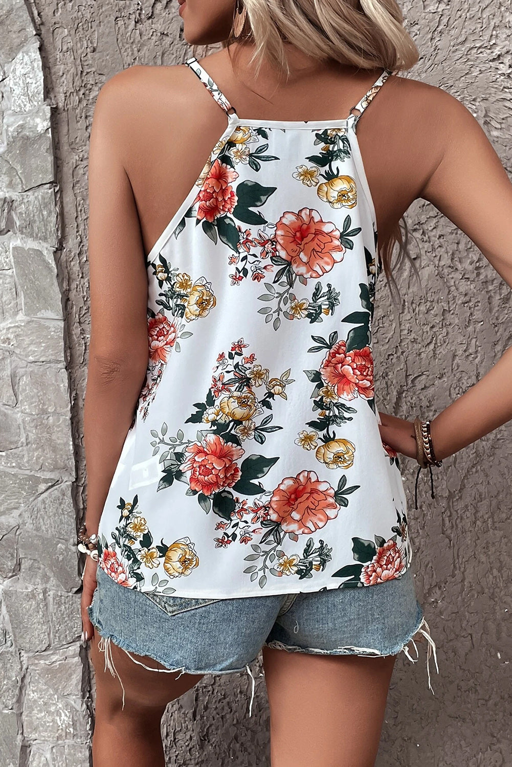 White Floral Print Lace V Neck Cami Top - Eloy Royal