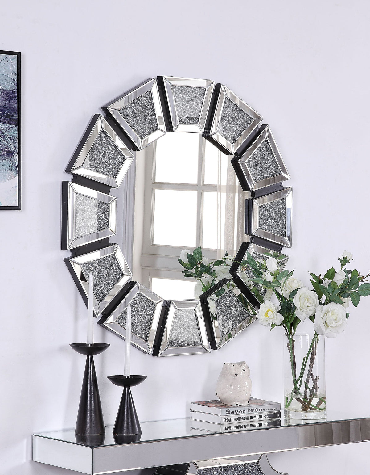 Noralie Mirrored, Faux Diamonds Accent Mirror (Assembled)