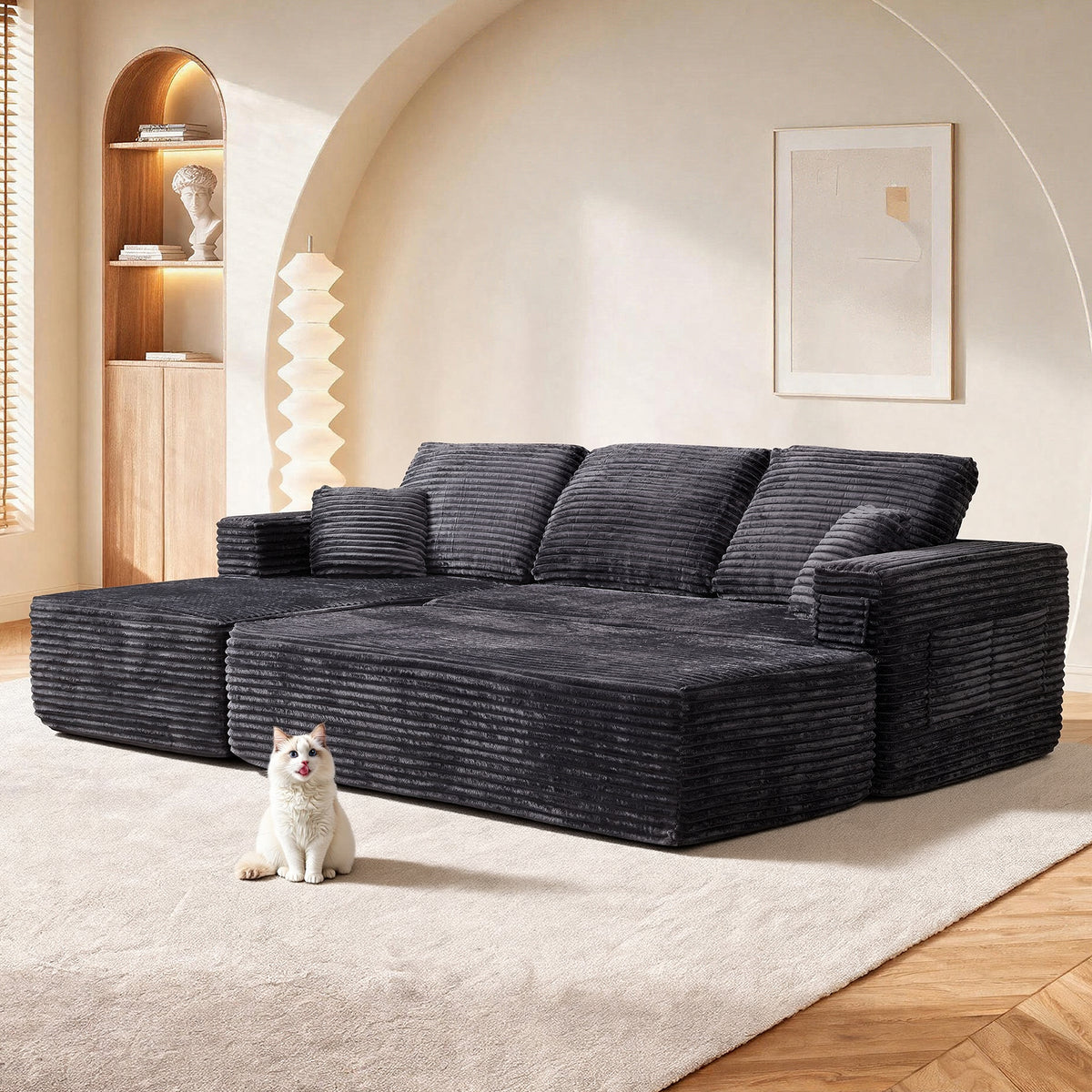 100.39' Modular Sectional Sofa with Long-Shape Chaise,Modern Modular Sofa wite Deep Seat,Free Combination,No Assembly Required,Compressed Packaging,Pocket Spring and Foam,Plush Fabric Grey(L-Shape)