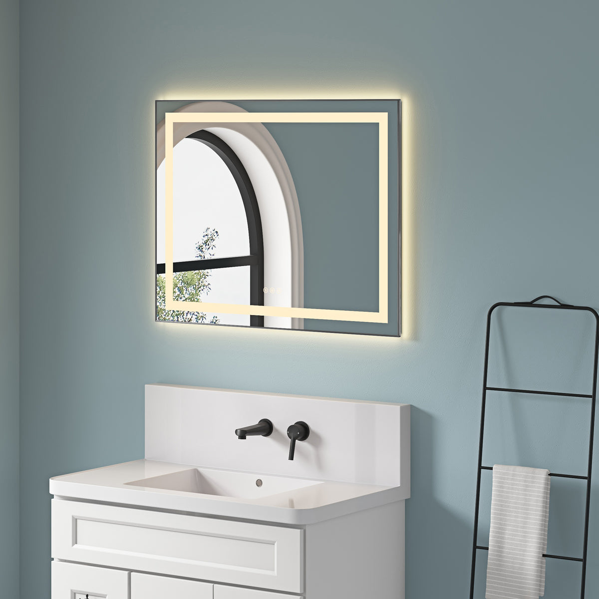 36' x 28' LED Bathroom Mirror with Front and Backlight, Wall Mounted Vanity Mirror with Aluminum Frame, Anti-Fog, Memory, 3 Colors, Stepless Dimmable