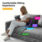 82.7 'Plush Corduroy 3-Seat Sofa,Modern Comfy Upholstered Sofa Cloud Couch,Deep Seat Couches with Soft Pillows and 2 Ottomans,Convertible Sofa Lounge Chair,for Living Room,Apartment,Office,Grey - Eloy Royal