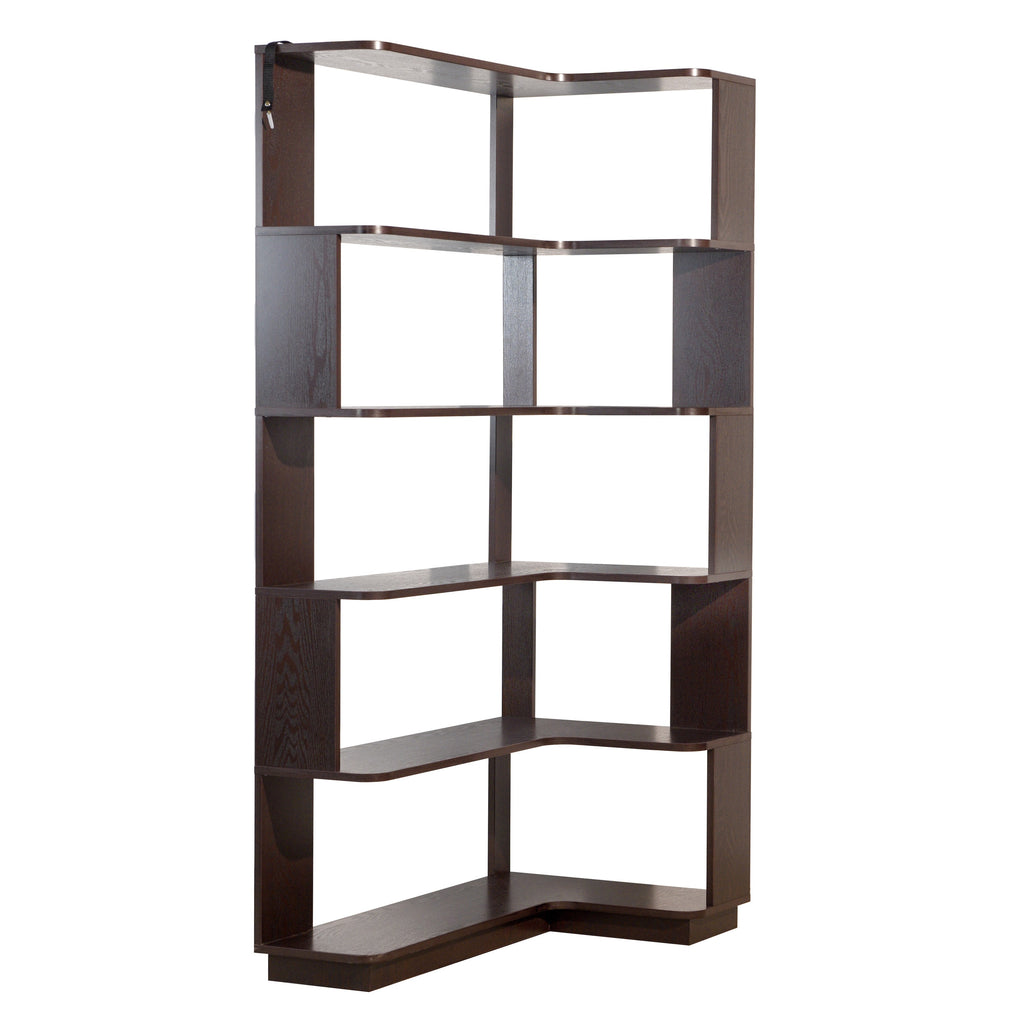 Ox Blood Red 90cm L-Shaped Freestanding Corner Bookshelf with Anti-Tip Safety, Wooden Storage Cabinet for Living Room, Bedroom, Home Office, 5 Color Options