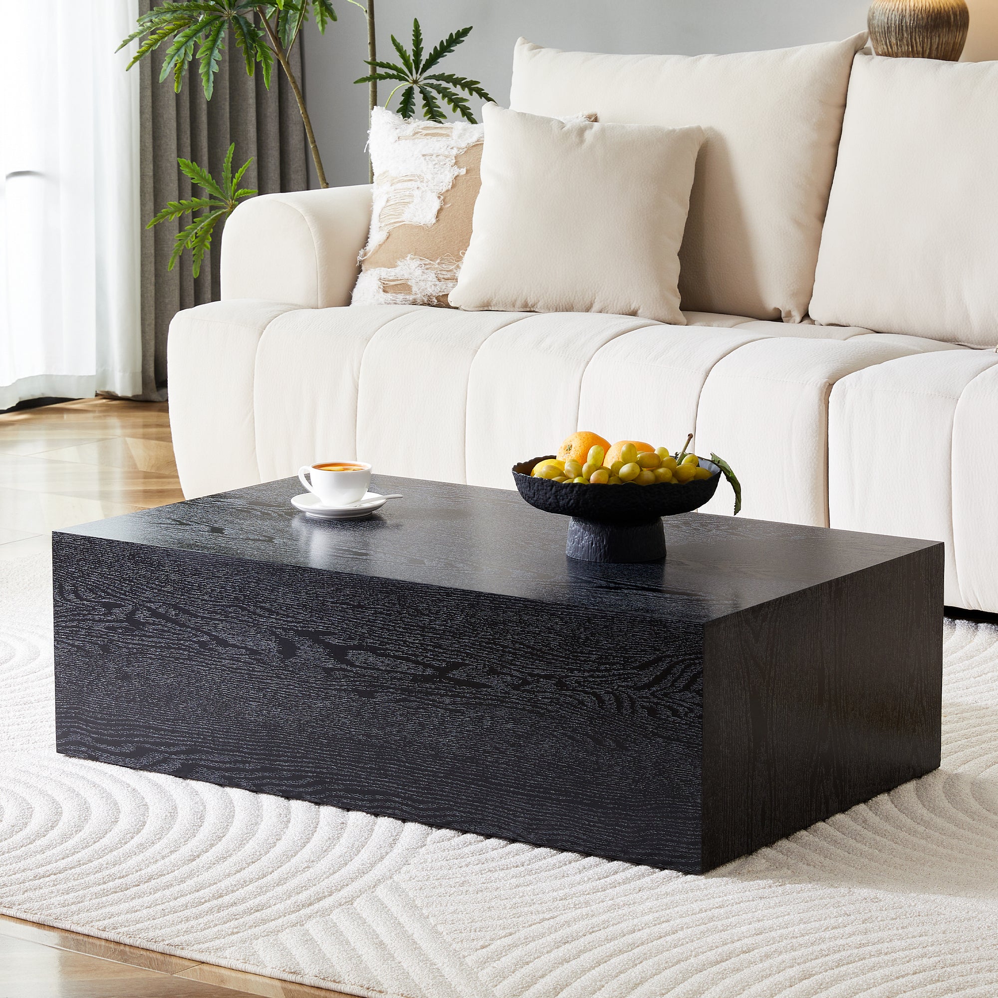 39.3*23.6*11.8 Inch Black Wood Grain MDF Coffee Table - Luxurious Design, Perfect Living Room Accent.Fashion texture design coffee table, suitable for various situations and scenes.