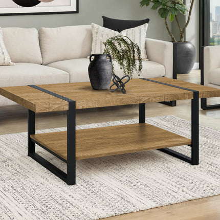 Coffee Table, Accent, Cocktail, Rectangular, Living Room, 48'l, Mango Wood-look, Black Metal, Contemporary, Modern