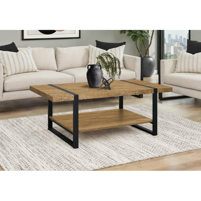 Coffee Table, Accent, Cocktail, Rectangular, Living Room, 48'l, Mango Wood-look, Black Metal, Contemporary, Modern