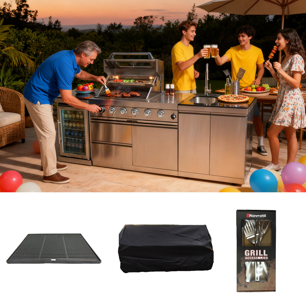 BBQ Tool Set , Outdoor Kitchen Accessory Kit , Rain Cover Dust Cover Cast iron frying pan Barbecue knife and fork set For S00001 ,S00005,S00002,S00016