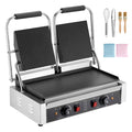 Commercial Panini Grill, 3600W Electric Sandwich Panini Maker, Stainless Steel Double Sandwichs Press Grill with Handle and Temp Control, 19x9 in Flat Enamel Plate for Hamburger Steak Bacon