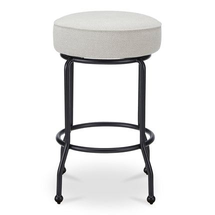 Counter Stool, Round Padded Seat with Piping, 360° Swivel, Iron Frame, Beige