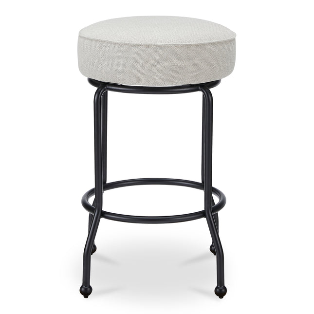 Counter Stool, Round Padded Seat with Piping, 360° Swivel, Iron Frame, Beige