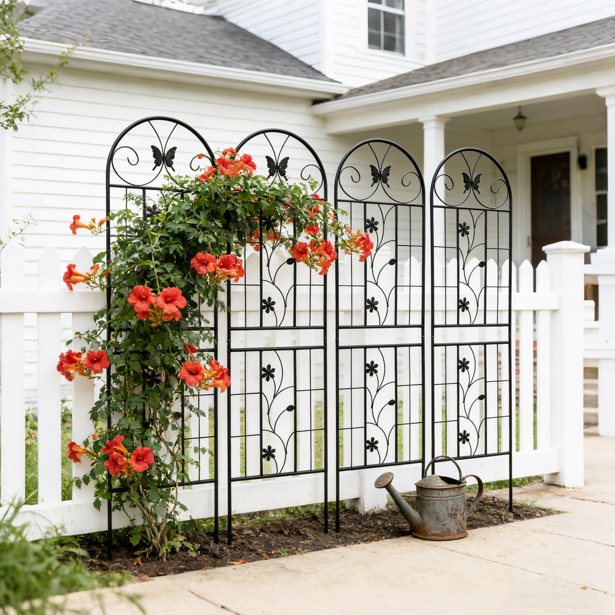 4 Pack Metal Garden Trellis 71' x 19.7' Rustproof Trellis for Climbing Plants Outdoor Flower Support Black