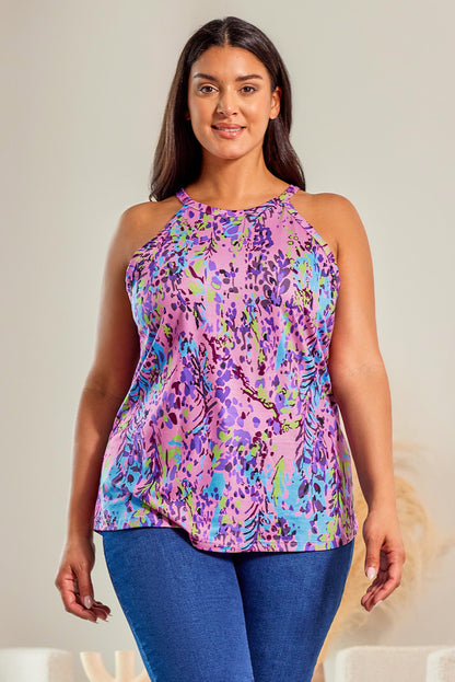 Multicolor Floral Print Round Neck Plus Size Tank Top - Eloy Royal