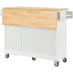 Rolling Mobile Kitchen Island with Solid Wood Top and Locking Wheels,52.7 Inch Width,Storage Cabinet and Drop Leaf Breakfast Bar,Spice Rack, Towel Rack & Drawer (White) - Eloy Royal
