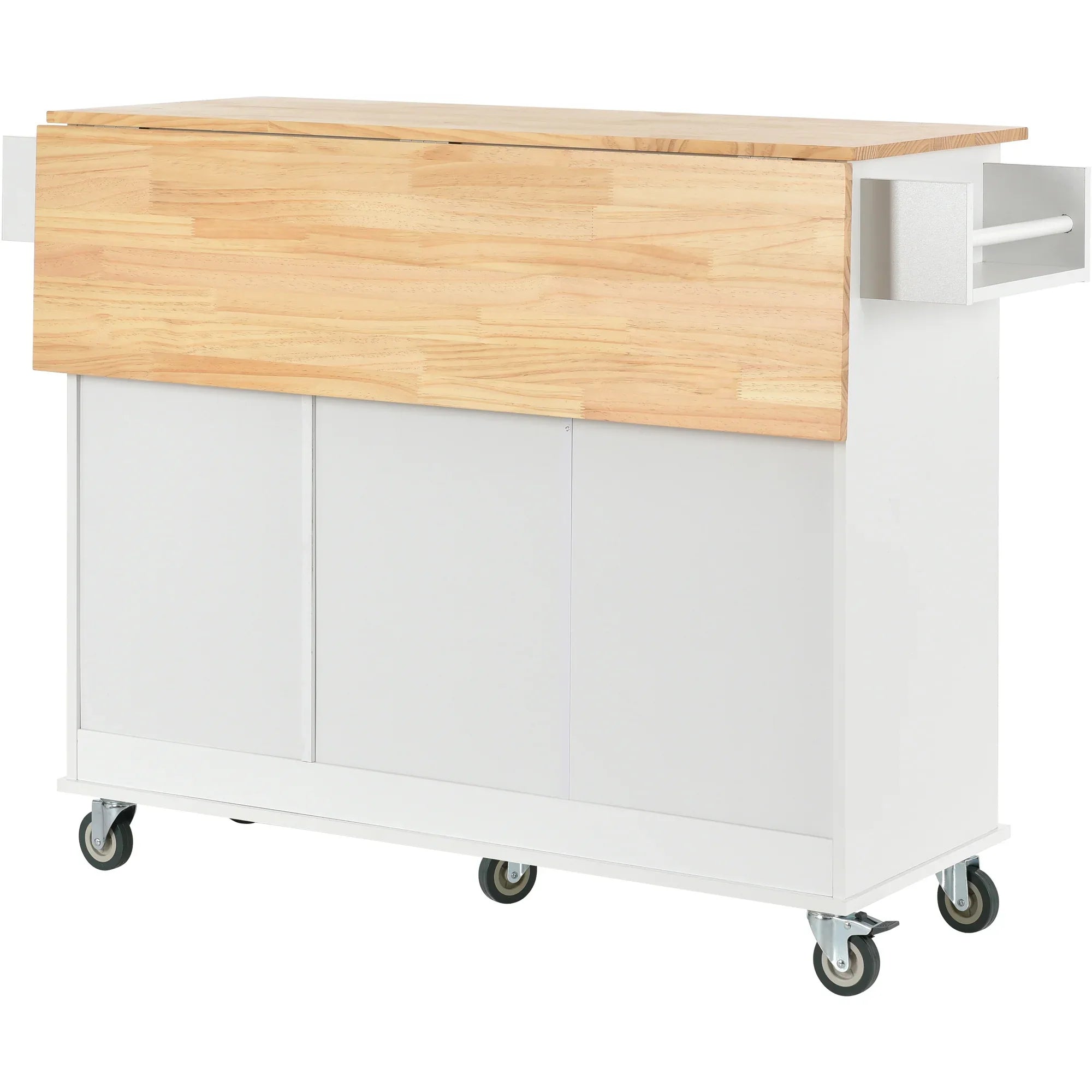 Rolling Mobile Kitchen Island with Solid Wood Top and Locking Wheels,52.7 Inch Width,Storage Cabinet and Drop Leaf Breakfast Bar,Spice Rack, Towel Rack & Drawer (White) - Eloy Royal