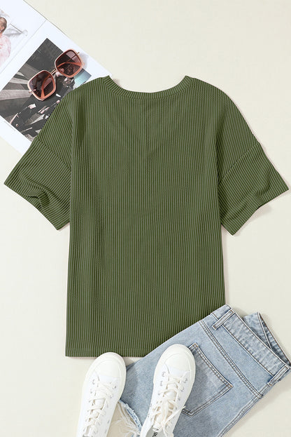 Valerian Ribbed V Neck Pocket Drop Sleeve T-Shirt - Eloy Royal