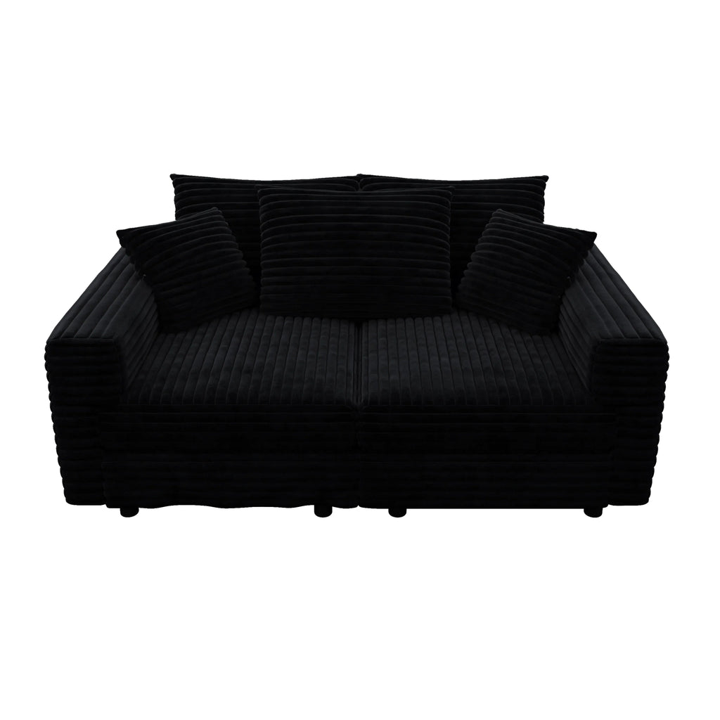 82.7 'Plush Corduroy 3-Seat Sofa,Modern Comfy Upholstered Sofa Cloud Couch,Deep Seat Couches with Soft Pillows and 3 Ottomans,Convertible Sofa Lounge Chair,Black - Eloy Royal